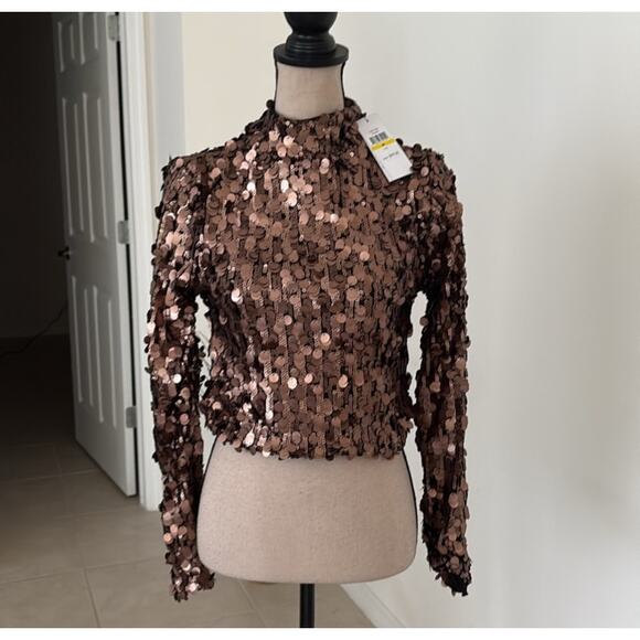 NWT $99 Gorgous Women's DKYN Copper Sequence Crop Top Zipper Back Size Medium - Picture 2 of 4